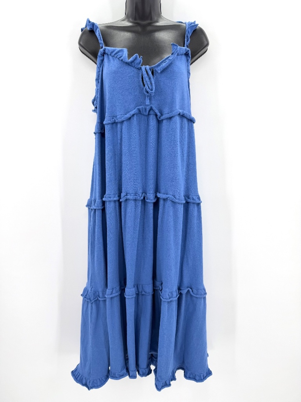 J.Crew Re-Imagined Tiered Knit Keyhole Maxi Dress M Medium Blue Ruffle Sundress